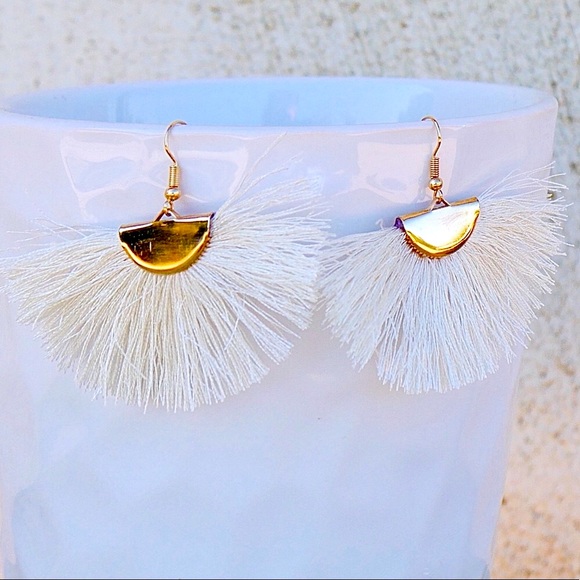 White Boho Fan Dangles - Picture 4 of 5